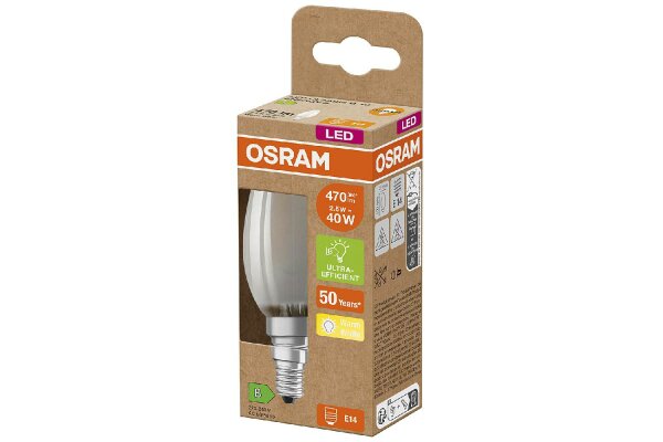 OSRAM LED Filament Kerze ULTRA EFF E14 2,5W 470lm 2.700K matt