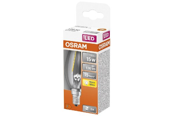 OSRAM LED Kerze E14 1,5W 136lm 2.700K klar