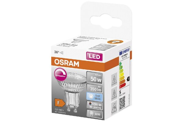 OSRAM LED Reflektorlampe PAR16 4,5W GU10 350lm 4.000K 36° dim CRI90