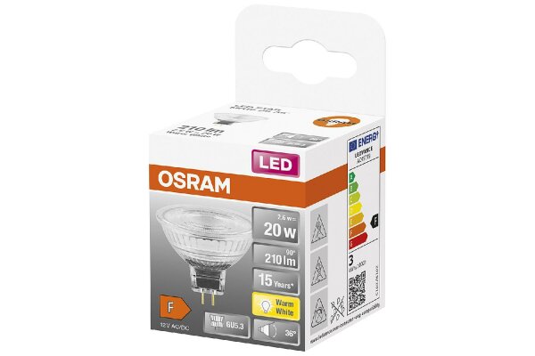 OSRAM LED Reflektorlampe MR16 2,6W GU5,3 210lm 12V 2.700K 36°