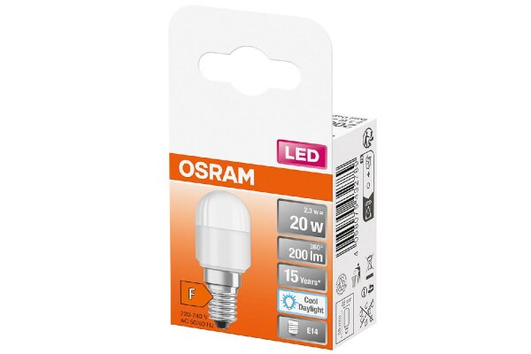 OSRAM LED Kühlschranklampe T26 2,3W E14 200lm 6.500 opal