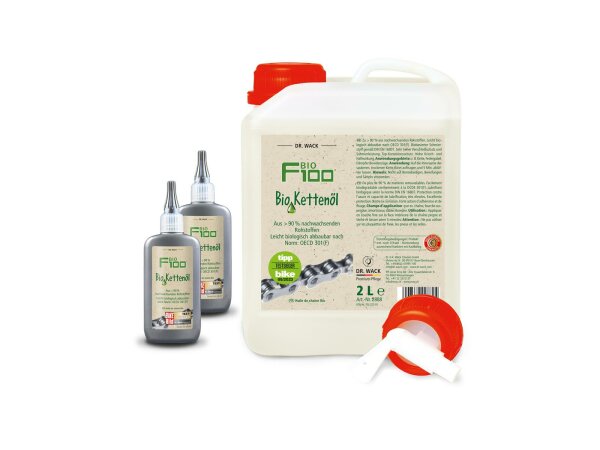 DR. WACK F100 Bio Kettenöl Biobasierter  2 l Kanister, mit Auslaufhahn und 2x 100 ml Tropfflasche (leer)