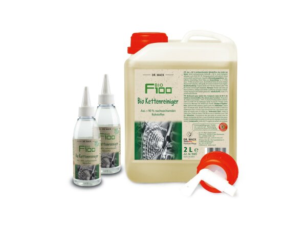 DR. WACK F100 Bio Kettenreiniger Besteht 2 l Kanister, mit Auslaufhahn und 2x 150 ml Leerflaschen