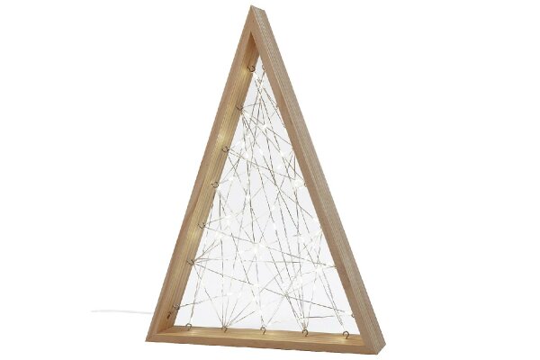 F-H-S Holztanne mit 60 Kupferdraht LED batteriebetrieben 25x5,5x35cm