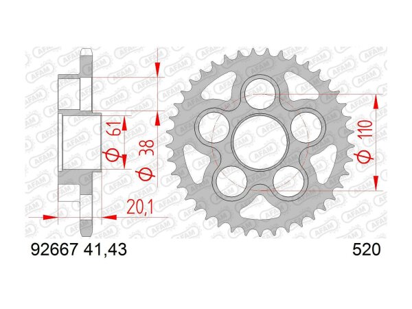 AFAM Kettenrad "92667" 520, Stahl 41 Zähne